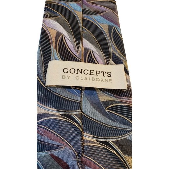 CONCEPTS by Claiborne Men's Silk Necktie Blue Multi Geometric 100% Silk Abstract - Picture 5 of 12